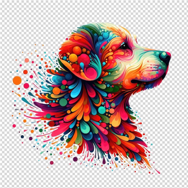 PSD um cão com manchas coloridas e uma cabeça colorida de um cão