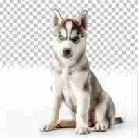 PSD um cão com olhos azuis e nariz preto.