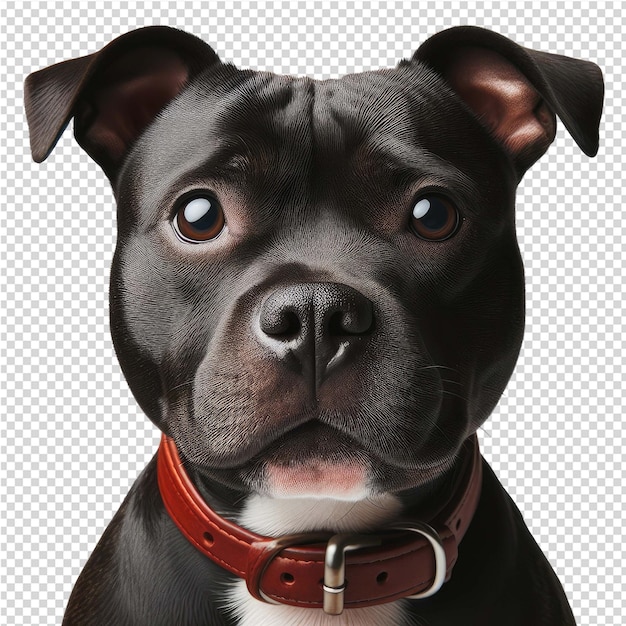PSD um cão com um colar vermelho e um colar preto com um colarinho vermelho