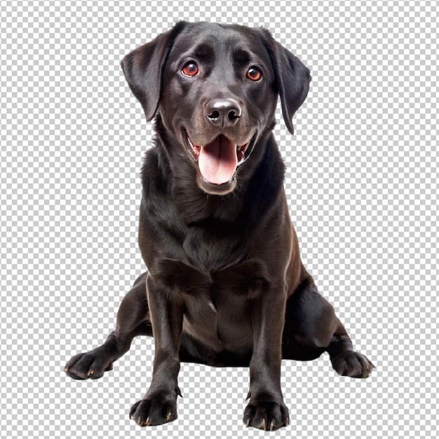 um cão com um colarinho preto senta-se em um fundo branco