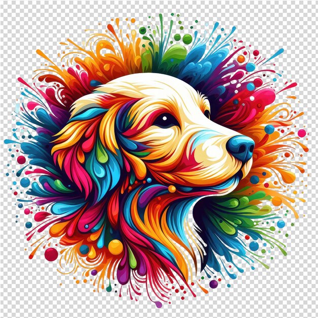 PSD um cão com uma cabeça colorida e um fundo colorido da cabeça do cão