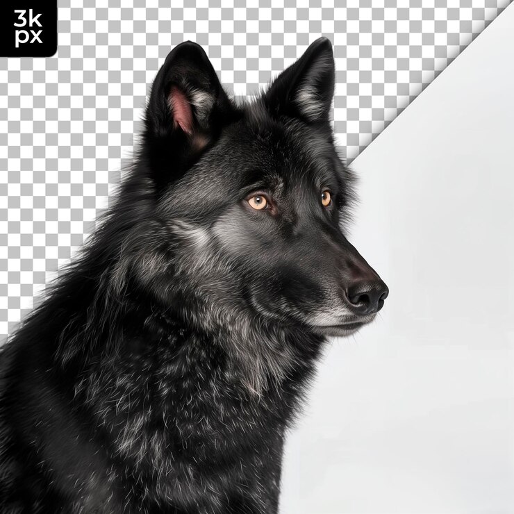 PSD um cão está de pé na frente de um fundo transparente com um fundo preto e branco