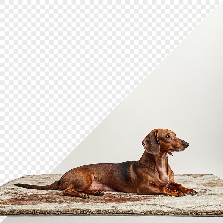 PSD um cão está deitado em um cobertor com um fundo branco