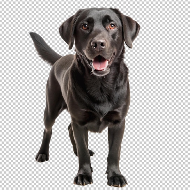 Um cão preto com um nariz amarelo e um cão preto em um fundo branco
