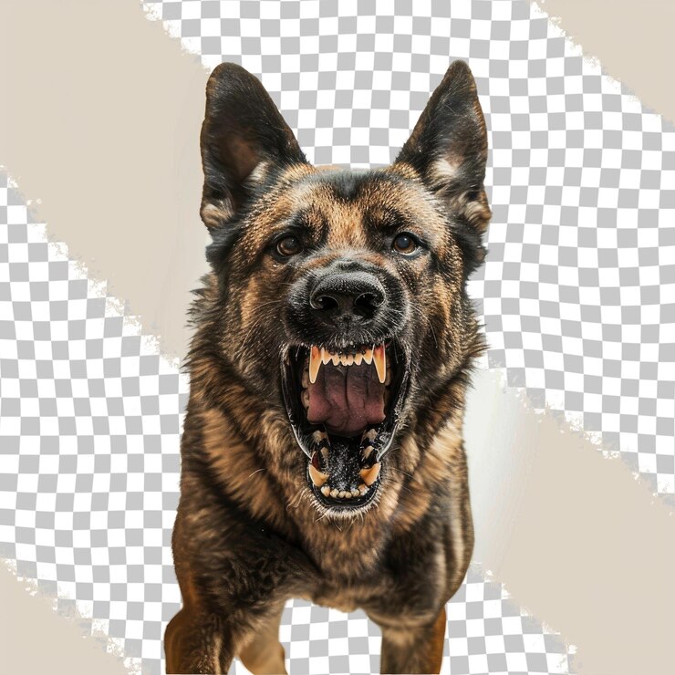PSD um cão que está olhando para cima com a boca aberta
