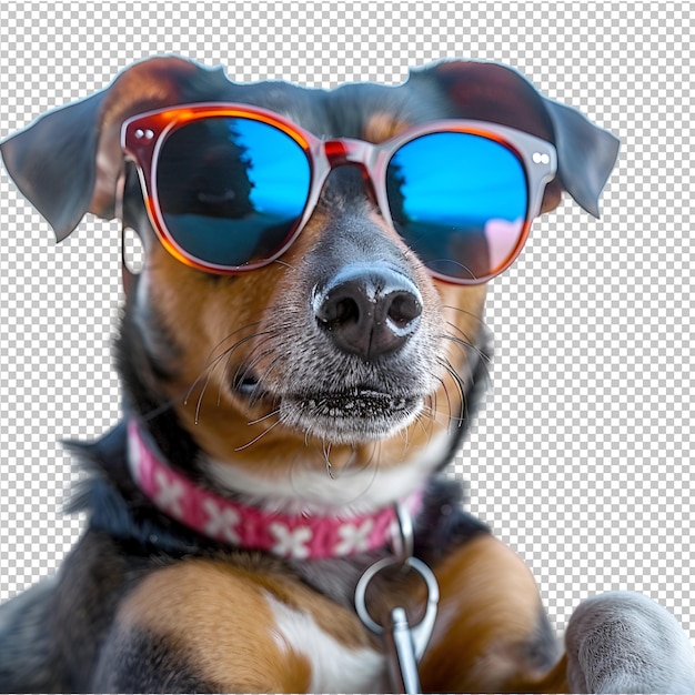 PSD um cão usando óculos de sol com a palavra canil nele