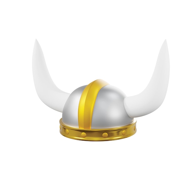 PSD um capacete viking dourado e branco com detalhes dourados.