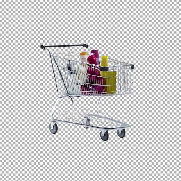 Um carrinho de compras com um carro de compras cheio de lápis coloridos