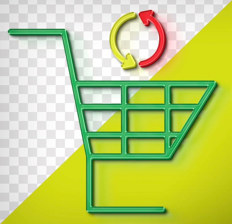 PSD um carrinho de compras com um logotipo que diz compras no centro