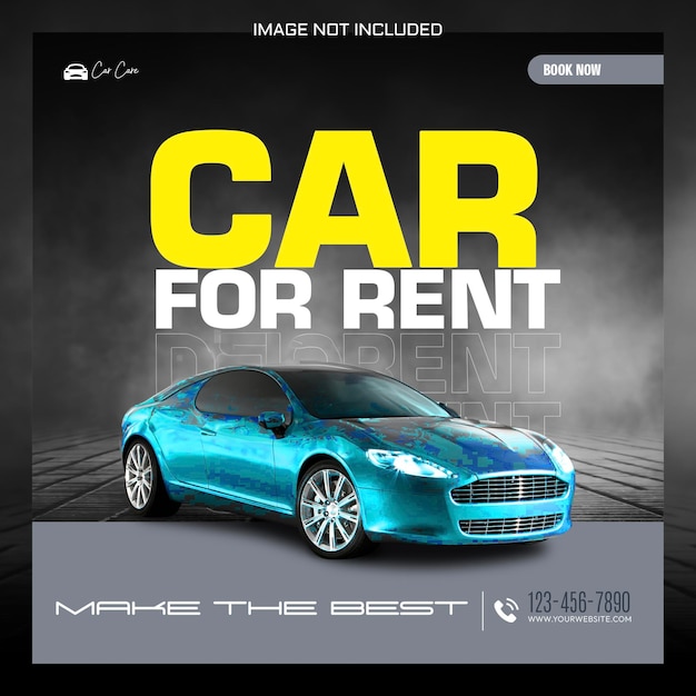 um carro azul para aluguel é mostrado em um fundo preto