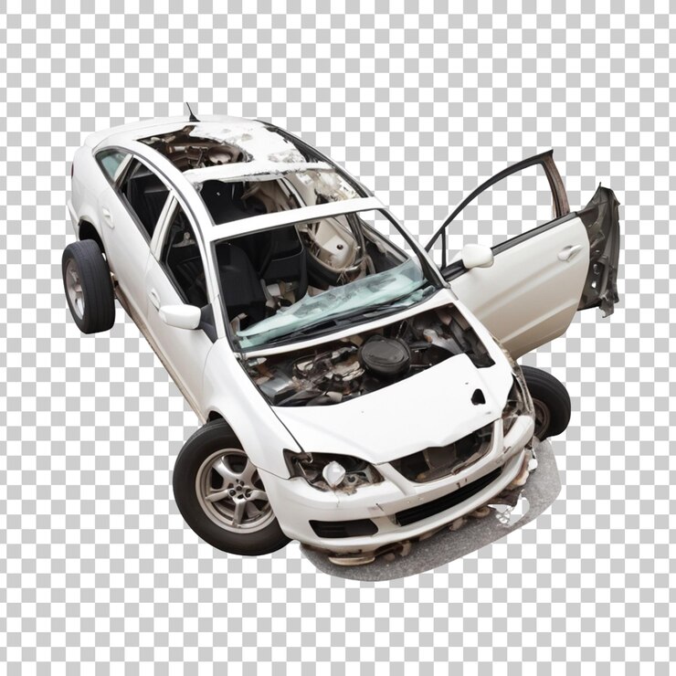 PSD um carro branco com o capô aberto e o capô removido