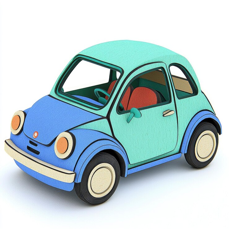 PSD um carro de desenho animado colorido isolado em fundo branco