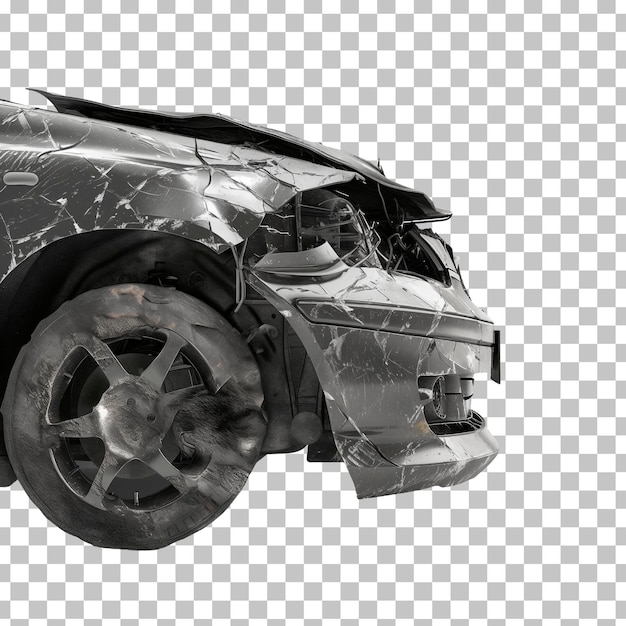 PSD um carro quebrado com um pára-choques dianteiro quebrado e a frente do carro