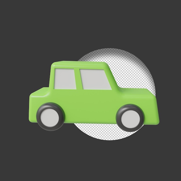 Um carro verde com um círculo preto e o canto inferior esquerdo.