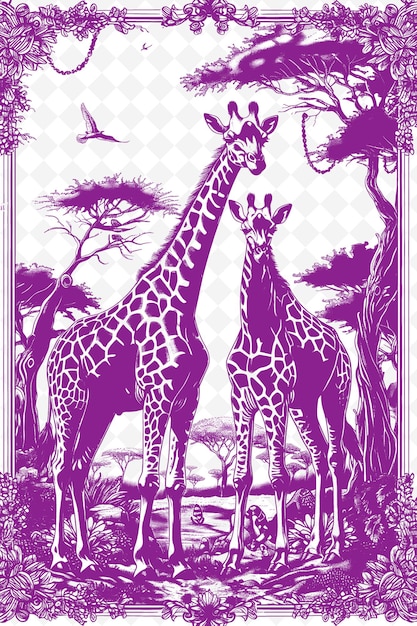 PSD um cartaz com girafas em um quadro rosa com uma imagem de uma girafa no meio