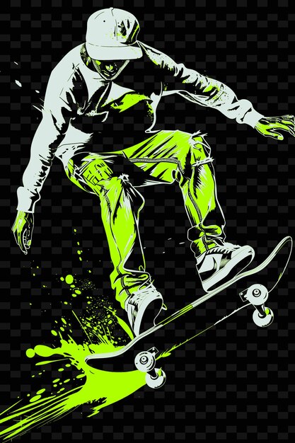 PSD um cartaz com um homem em um skateboard com tinta verde nele