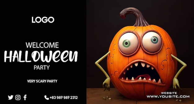 Um cartaz de festa de halloween com um monstro nele