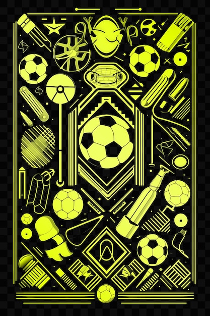 Um cartaz de jogadores de futebol e outros itens com um fundo amarelo