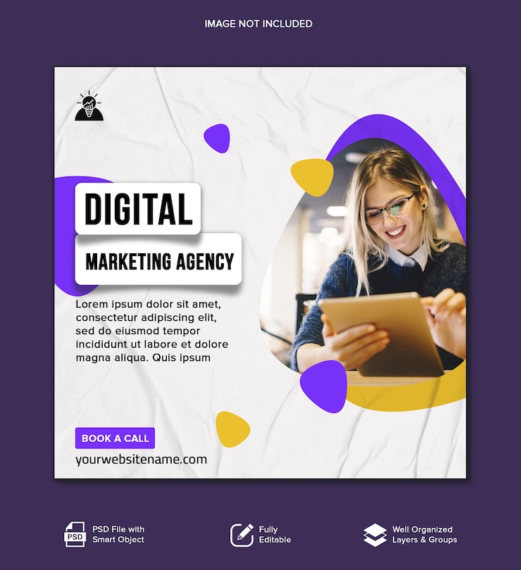 PSD um cartaz de marketing digital com uma mulher na capa