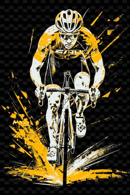 PSD um cartaz de um ciclista montando uma bicicleta com um fundo amarelo