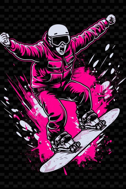 PSD um cartaz de um snowboarder em um terno rosa