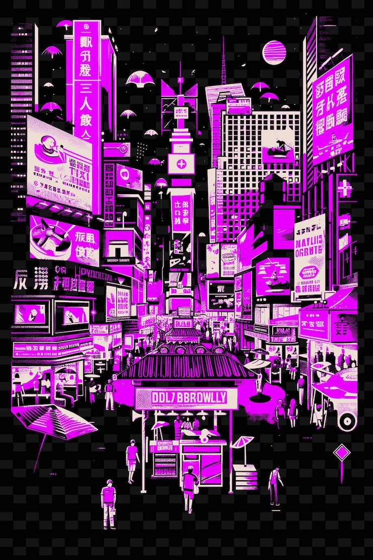 PSD um cartaz para a cidade da cidade com um fundo roxo