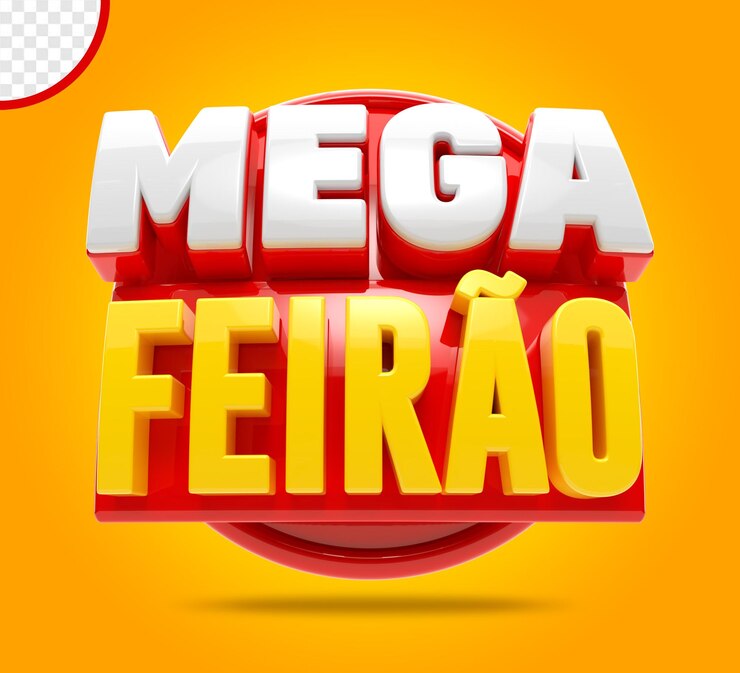 PSD um cartaz para mega feroo com um fundo azul e um logotipo vermelho e amarelo.