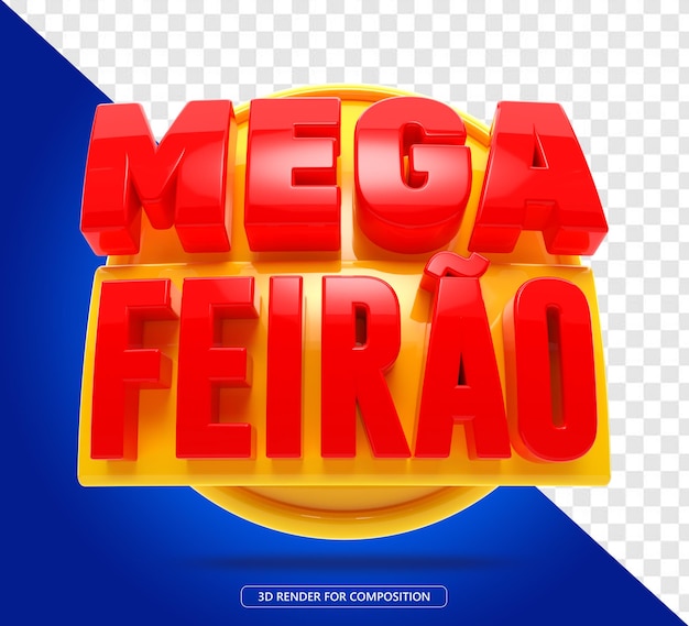 PSD um cartaz para mega feroo com um fundo azul e um logotipo vermelho e amarelo.