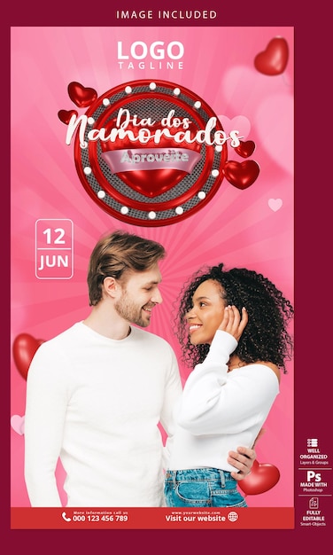 PSD um cartaz para o dia do amor com um casal nele.