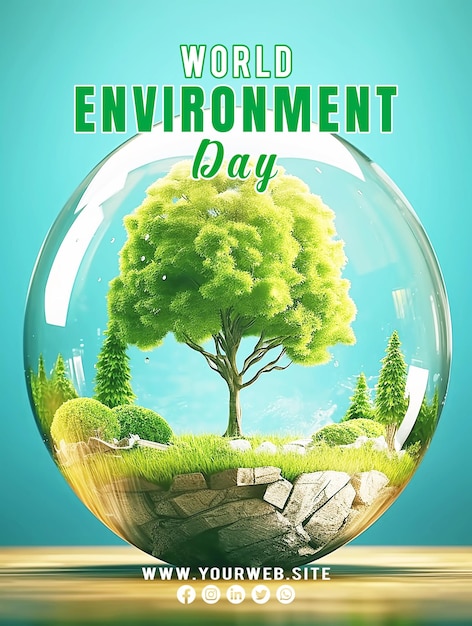 PSD um cartaz para o dia do meio ambiente num frasco de vidro