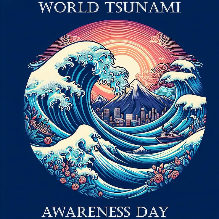 PSD um cartaz para o dia mundial de conscientização sobre os tsunamis