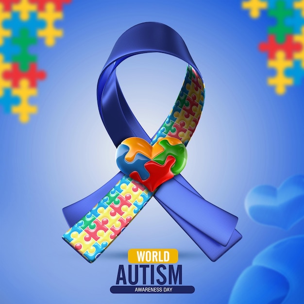 Um cartaz para o dia mundial do autismo com uma fita colorida.