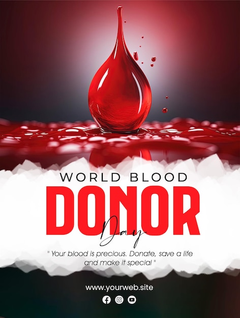 PSD um cartaz para o dia mundial do doador de sangue com uma gota de sangue nele