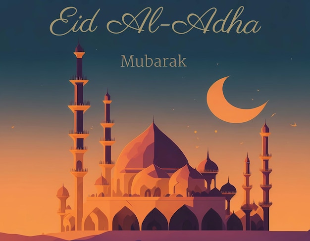 PSD um cartaz para o eid al-adha com uma mesquita ao fundo