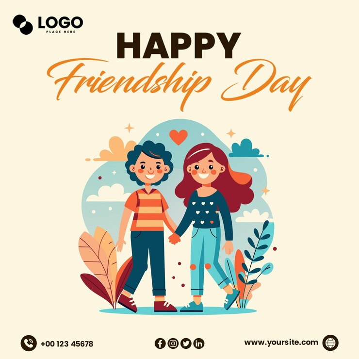 PSD um cartaz para o feliz dia da amizade com dois amigos