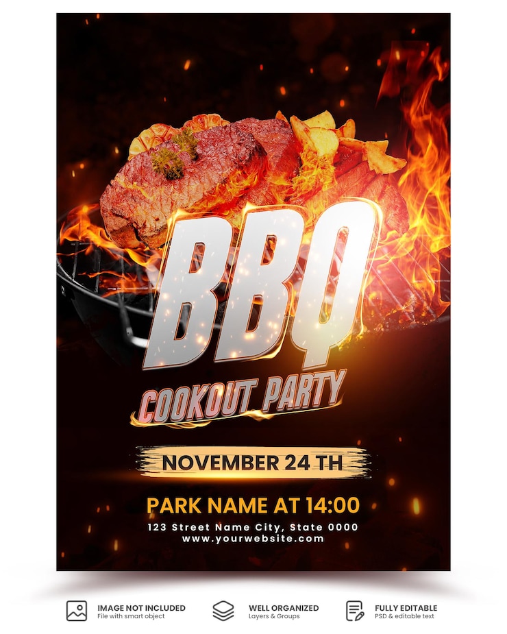 PSD um cartaz para o modelo de festa de culinária para churrasco