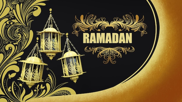 PSD um cartaz para o ramadã com texto dourado e fundo preto