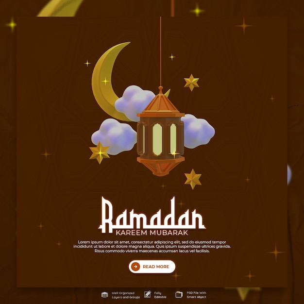 Um cartaz para o ramadã com uma lua e estrelas
