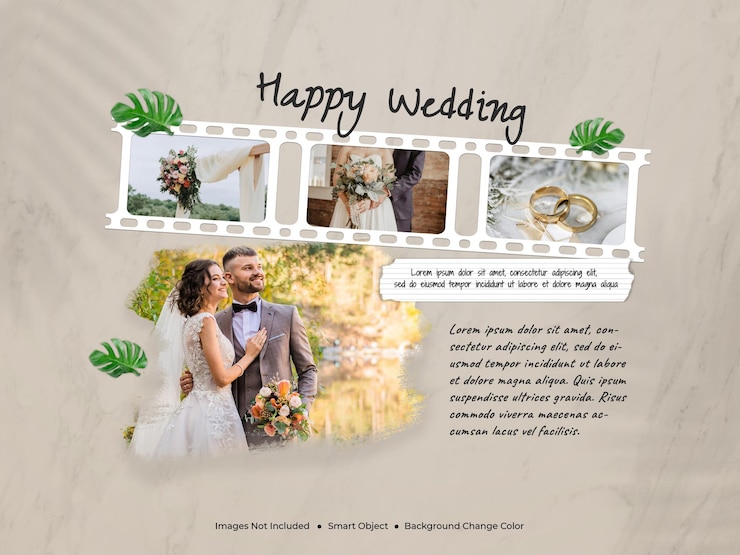 um cartaz para um casamento com uma maquete de moldura de foto