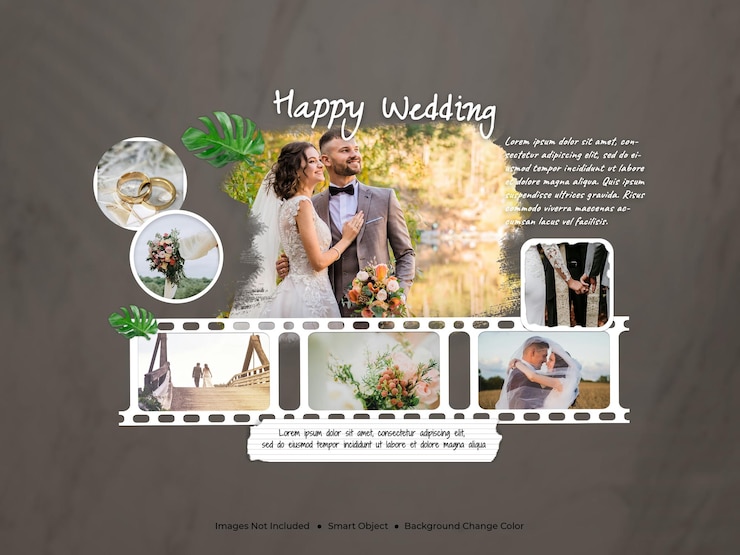 um cartaz para um casamento com uma maquete de moldura de foto