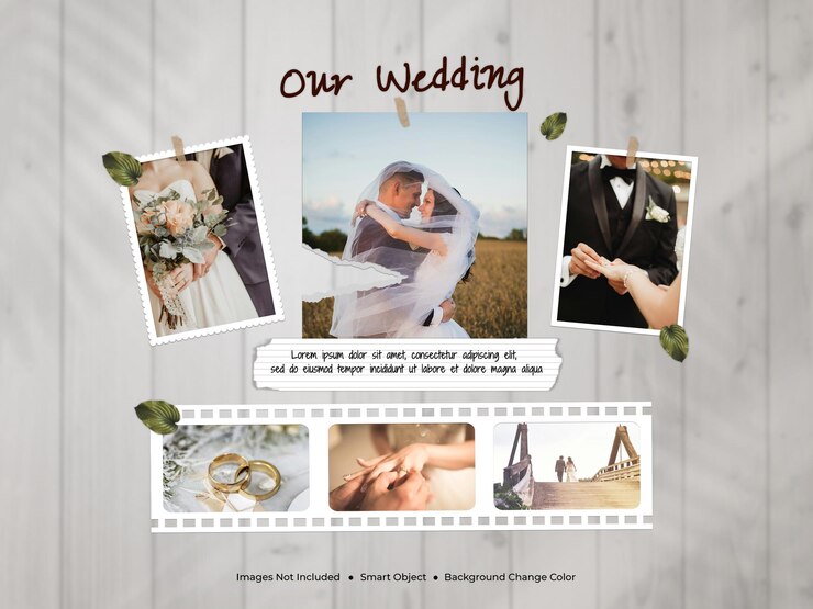 um cartaz para um quadro de fotos de uma cerimônia de casamento