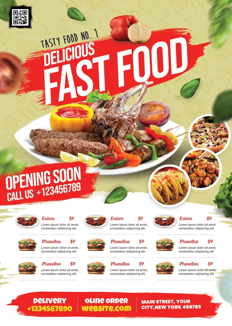 PSD um cartaz para um restaurante de fast food chamado fast food