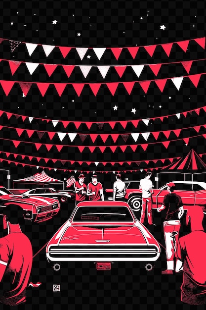 PSD um cartaz para um show de carros com um carro vermelho e pessoas caminhando no fundo