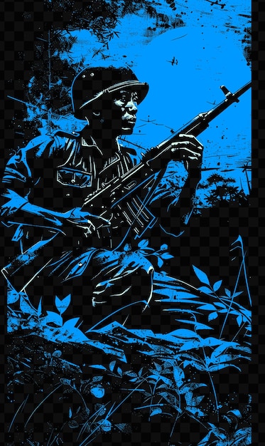 PSD um cartaz para um soldado com uma arma no meio
