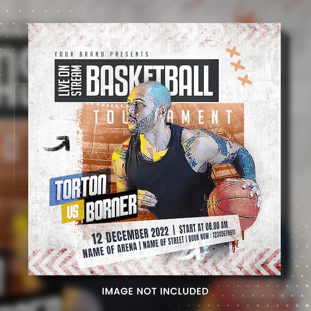 PSD um cartaz para um torneio de basquete que está em um fundo cinza.