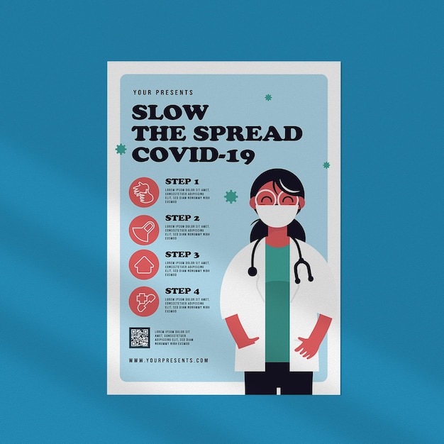 Um cartaz para uma campanha de saúde chamada slow and spread corona - 19.