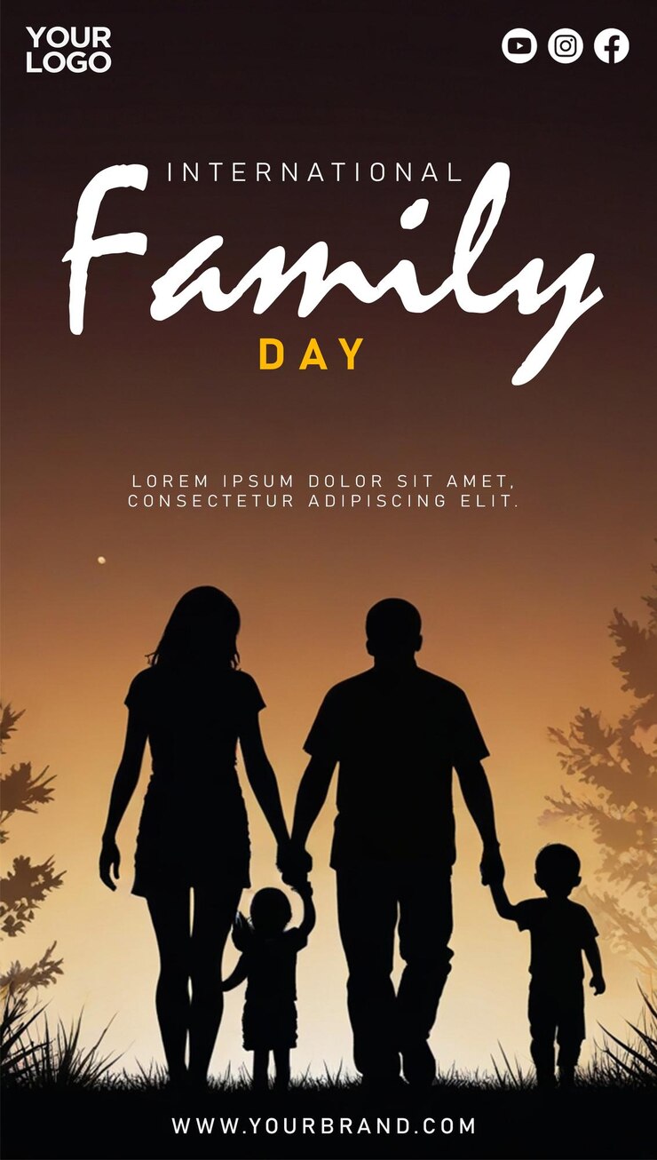 PSD um cartaz para uma família com crianças de mãos dadas saudações dia internacional mundial da família