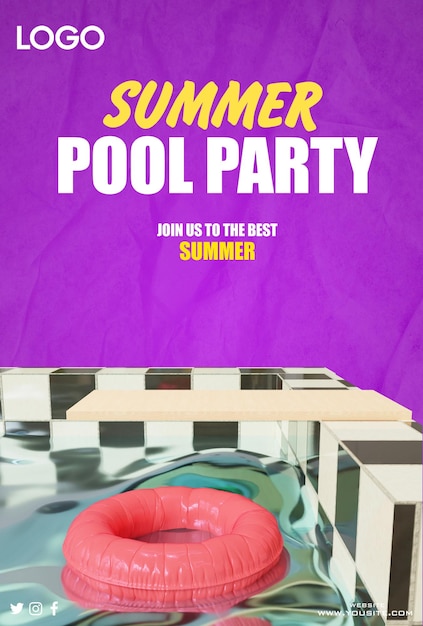 PSD um cartaz para uma festa na piscina de verão com uma mesa de bilhar.