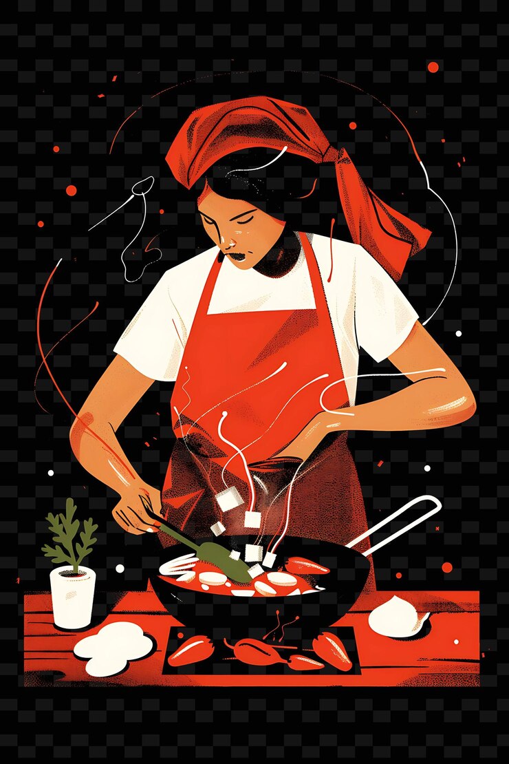 PSD um cartaz para uma mulher cozinhando em uma frigideira