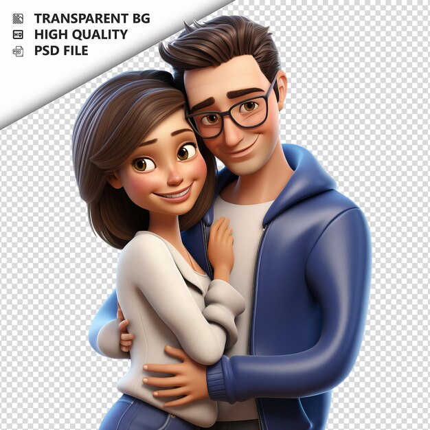 PSD um casal europeu útil em 3d com fundo branco em estilo de desenho animado